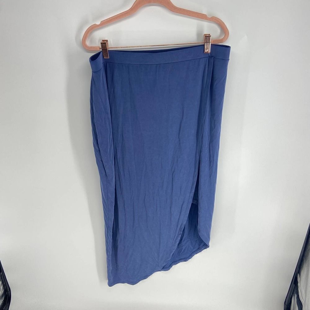 BCBG Maxazria blue purple jersey slip asymmetrical slit knee skirt women L